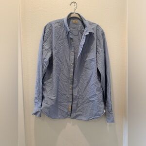 J. Crew Men's Blue White Striped 2 Ply 100% Cotton Button Down Shirt Size L